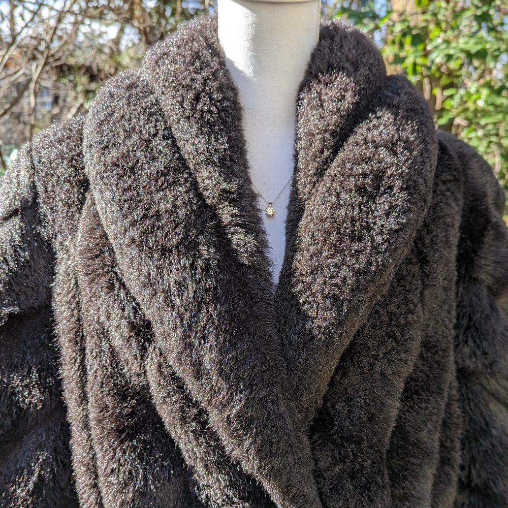 MONTEREY Faux Fur Coat Stroller Length in Plush Black Size Small New - Picture 13 of 15